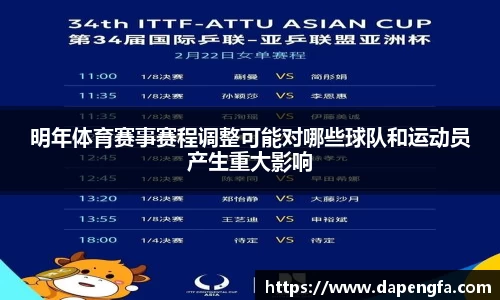 明年体育赛事赛程调整可能对哪些球队和运动员产生重大影响
